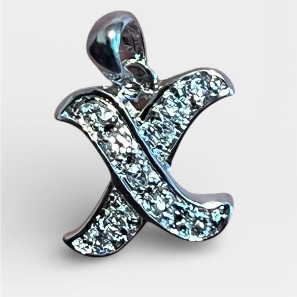 Sterling Silver X Initial Pendant with CZ Crystals